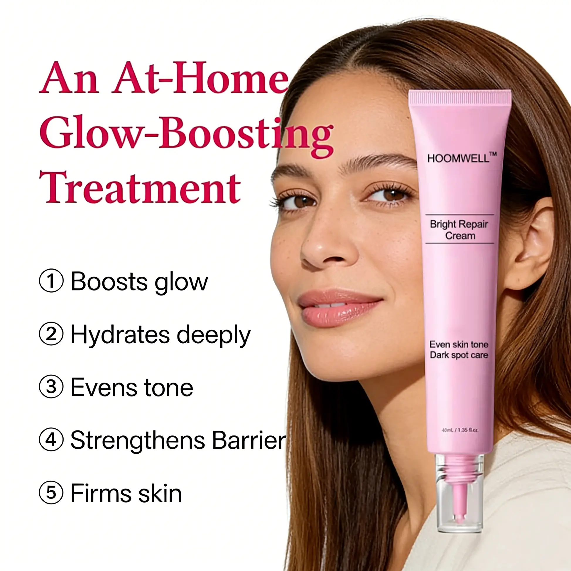 HOOMWELL™ Bright Repair Cream,Glass glow skin Strengthen skin barrier, Even skin tone, Dark spot care